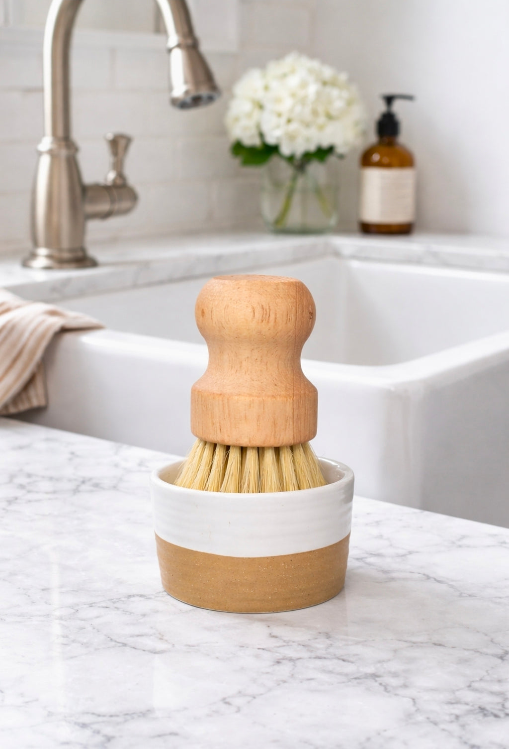 Soap Dish Bar + Bamboo Scrub Brush Set