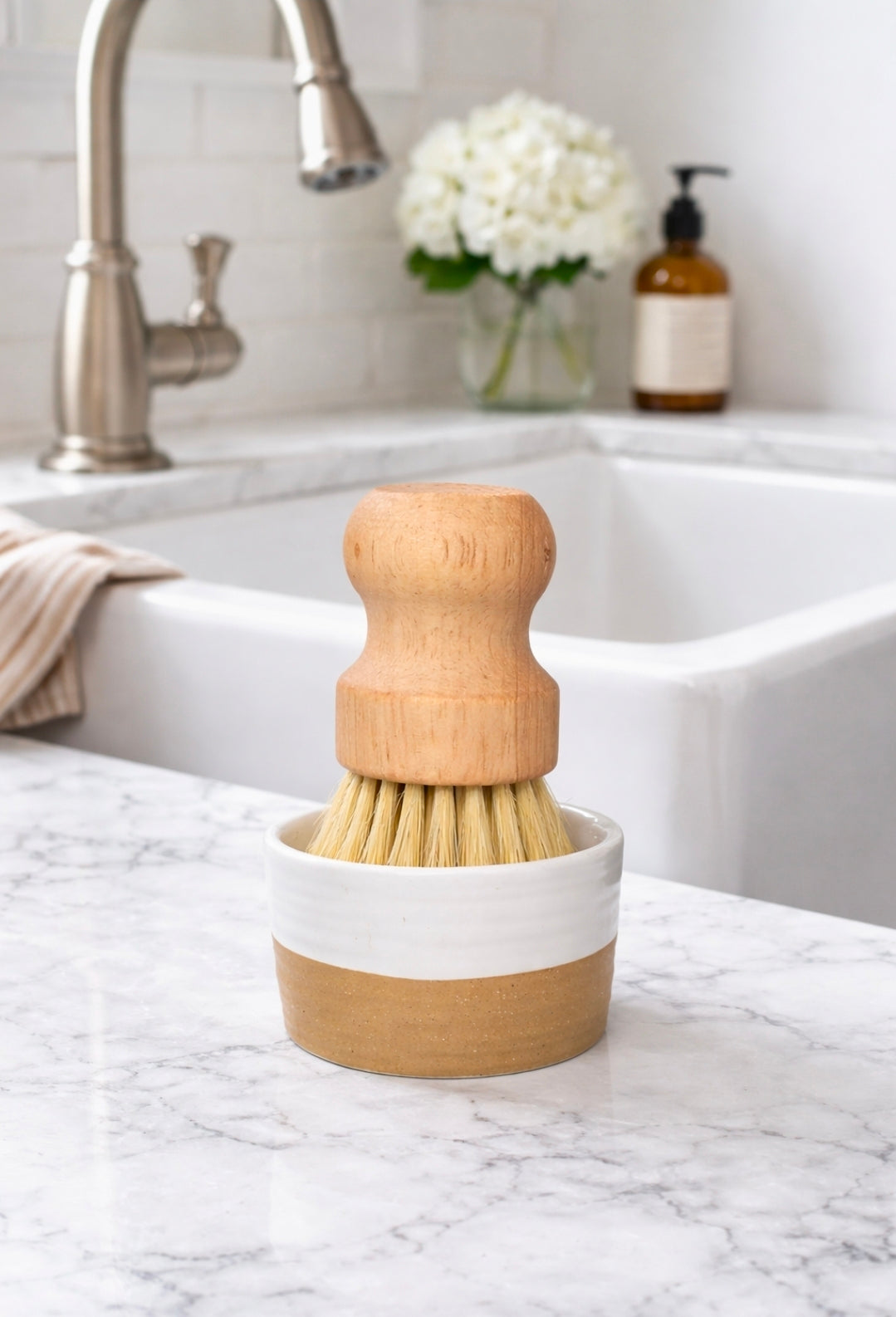 Soap Dish Bar + Bamboo Scrub Brush Set